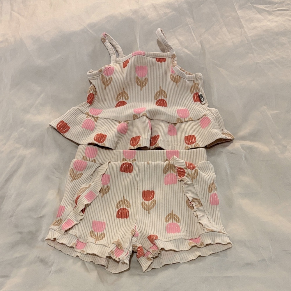 Rabbit + Bear Organic Ribbed Floral Tank Top and Shorts Set